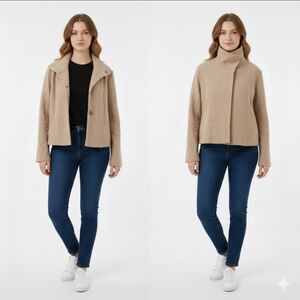 CYNTHIA ROWLEY Women’s‎ Wool Blend Coat Jacket High Neck Camel Tan Color Large